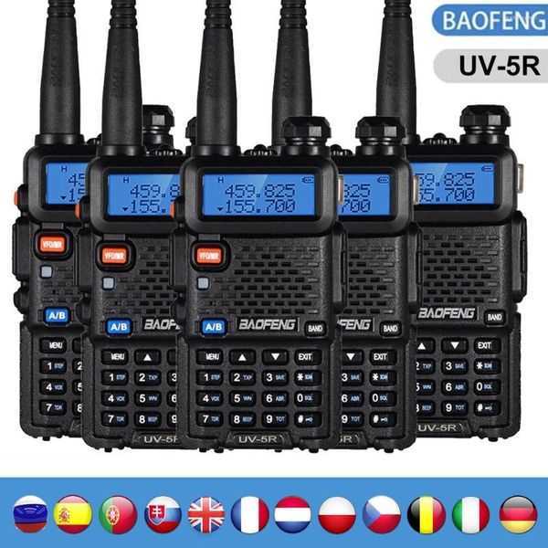 Walkie talkie 5 unidades boafeng uv 5r poderoso 8 watwo-way station de banda dupla vhf/uhf hf transceptor para caçar 10 km