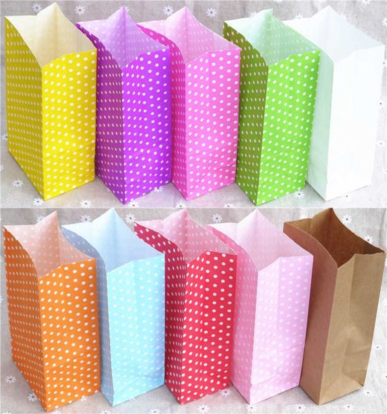 10 ПК Подарочная упаковка Mini Bolsa de Papel de Pie para regalo bolsas coloridas de lunares 18x9x6cm usmalaje de el mejor regalo abierto venta al por mayor z0327