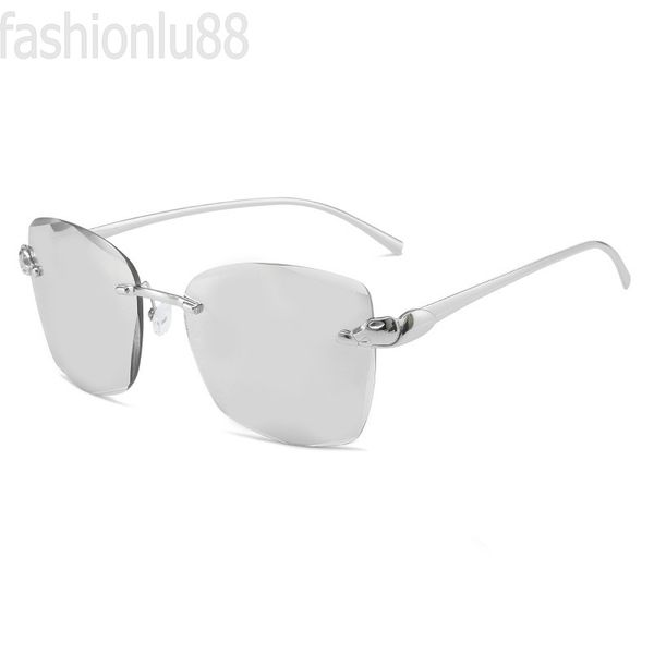 Óculos de sol femininos sem aro óculos masculinos com armação banhada a ouro moderno estilo ocidental gafas de sol óculos de sol cabeça de leopardo designers polimento design PJ082 B23