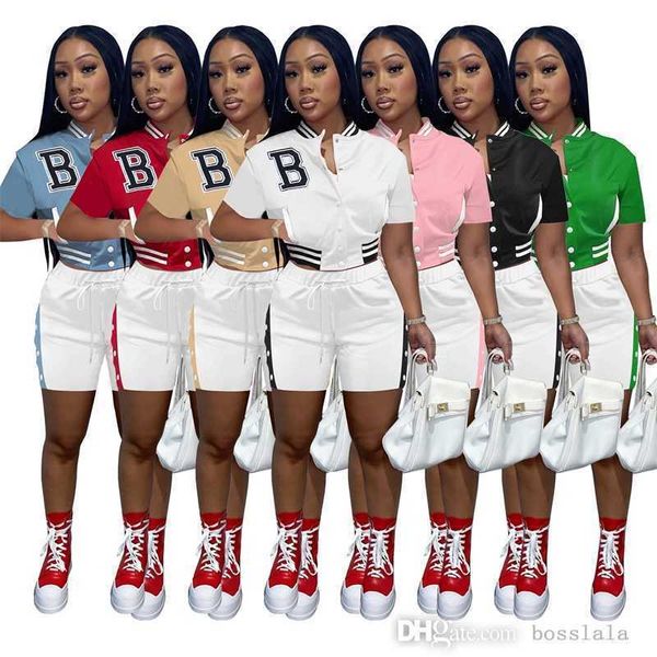 Einzelhandel Sommer Damen Trainingsanzüge Baseball Anzug Zweiteilige Hosen Set Designer Kurzarm Jacken Shorts Varsity Outfits