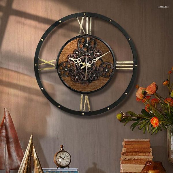 Duvar saatleri Amerikan tarzı antika dişli saati endüstriyel sanat oturma odası yaratıcı mekanik rüzgar dekorasyonu