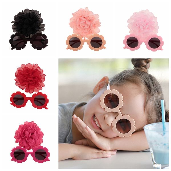 NOVOS 2PCS/LOTA MENINAS MENINAS Óculos de sol Clipes de cabelo de flores Conjunto de girassolas de girassol com cabelos