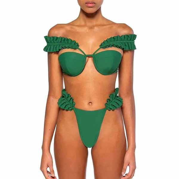 Bikinis Conjunto de cor sólida Design plissado Push up Swimsuit Micro biquíni de duas peças Corte de roupas de banho de piscina nua Tubo Tubo Top Tube P230328