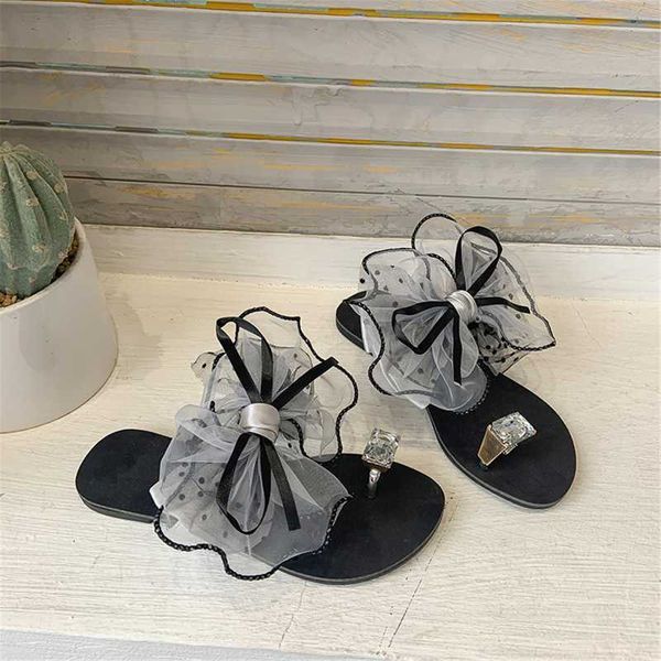 Pantofole Estate Carino Bowtie Decorare Sandali antiscivolo Pantofola Appartamenti Ciabatte Moda casual Donna Infradito Mesh Beach Slides Pantuflas G230328