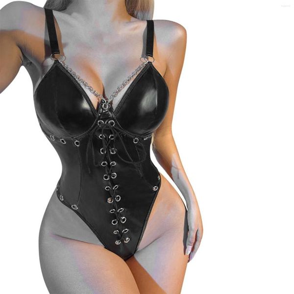 Intimo da donna in pelle da donna in pizzo con cuciture a rete, biancheria intima sexy, tuta, pigiama femminile, costume cosplay porno, prodotto sessuale