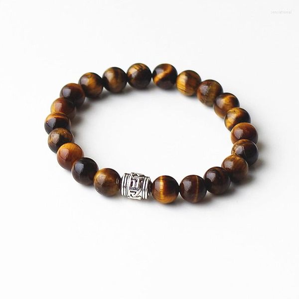 Strang 8mm natürliche Tigerauge Stein Armband Vintage Charme Buddha Wort Perlen Armbänder Schmuck für Frauen Männer Liebhaber Geschenk