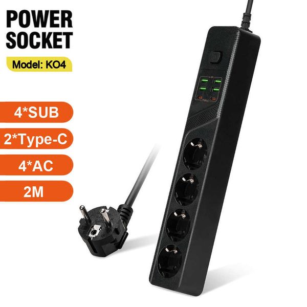 Soquetes tira de tomada plug plug AC com portas USB Tipo C Extensão Cabo de extensão multitap redonda elétrica Adaptador de filtro de soquete de pino elétrico Z0327