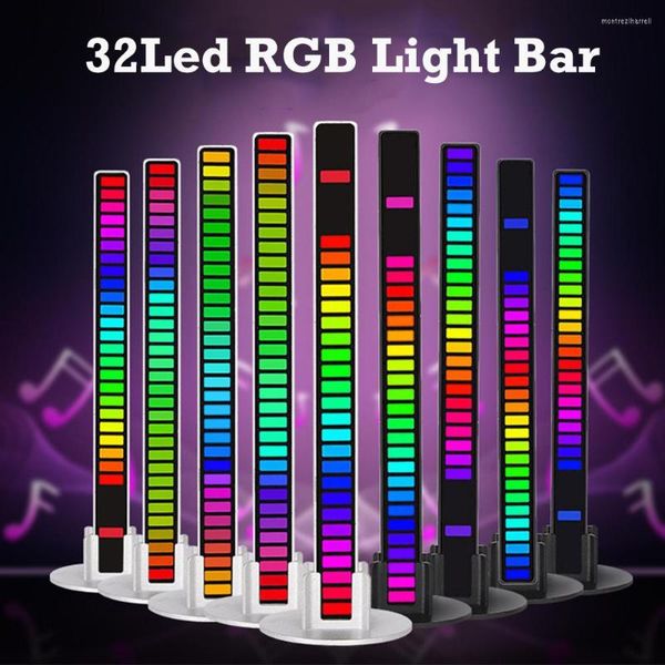 Luzes noturnas 32LED RGB Light Bar Voice Control Síncrono LED Música Ritmo Tipo-C Charge TV Game Backlight Carro Desktop AmbientLampLamp