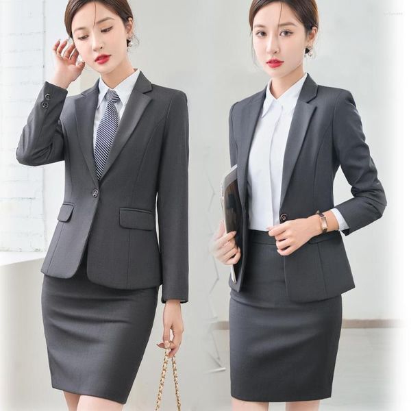 Frauen Zweiteilige Hosen 2023 Herbst Winter Formale Damen Grau Blazer Frauen Business Anzüge Mit Sets Arbeitskleidung Büro Uniform 5XL Größe Jacke