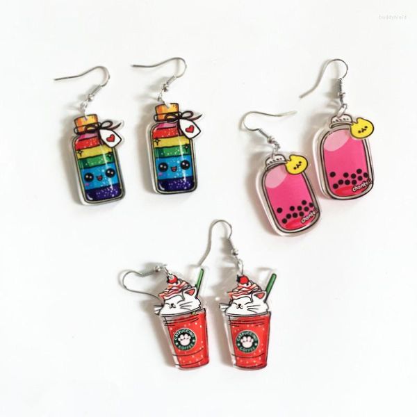 Baumeln Ohrringe Acryl Milch Tee Tasse Für Frauen Cartoon Flasche Aretes De Mujer Modernos Kinder Schmuck Party Anhänger