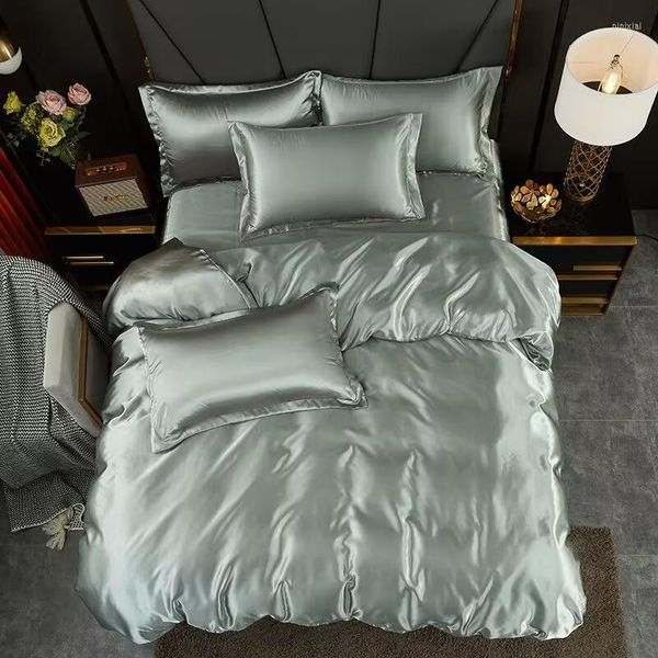 Set di biancheria da letto Set di 4 pezzi in tinta unita Lenzuola e federe morbide di lusso Copripiumino di qualità Letto estivo per la casa