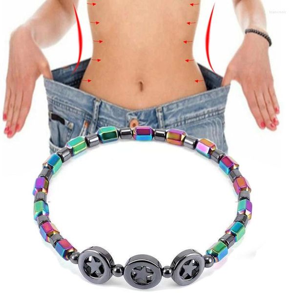 Fußkettchen Gewichtsverlust Armband Runde magnetische bunte Stein Therapie Abnehmen Handkette Hämatit Stretch Magnet Schmuck Gesundheit