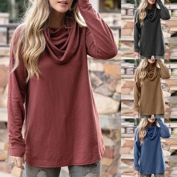 Camicette da donna Donna Irregolare Collo alto Solid O Collo Donna Top Felpa Casual Camicia donna allentata Top manica lunga Pullover donna