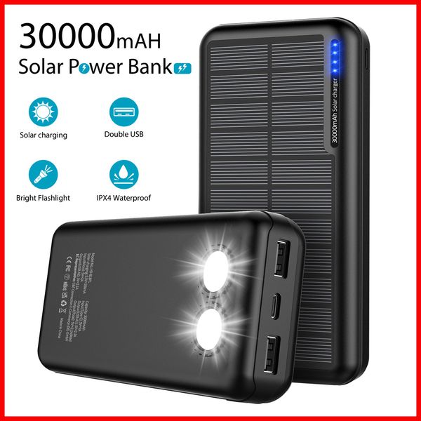 30000mAH Güneş Güçlü Güç Bankaları Açık Şarj İstasyonu Taşınabilir Hızlı Şarj Cep Telefonu için Harici Yedek Pil Powerbank