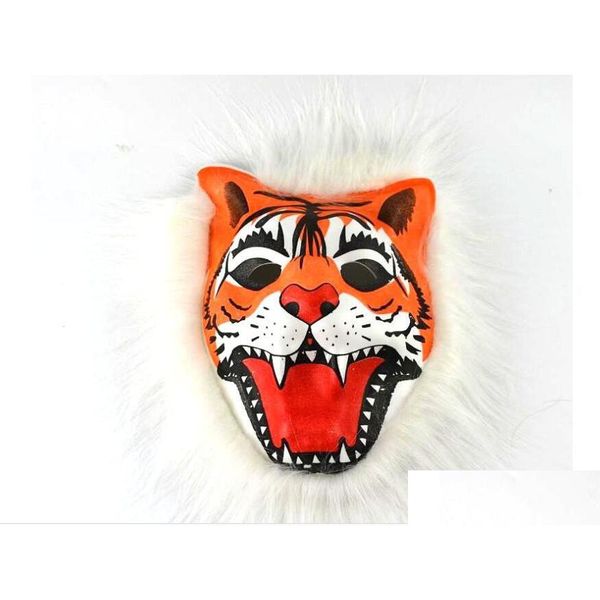 Maschere per feste Realistico Pelliccia Criniera Maschera in lattice Py Animale Tigre/Leone/Scimmia/Lupo Partern Fl Faccia Cosplay Costume di Halloween Gb600 Drop Dhxz0