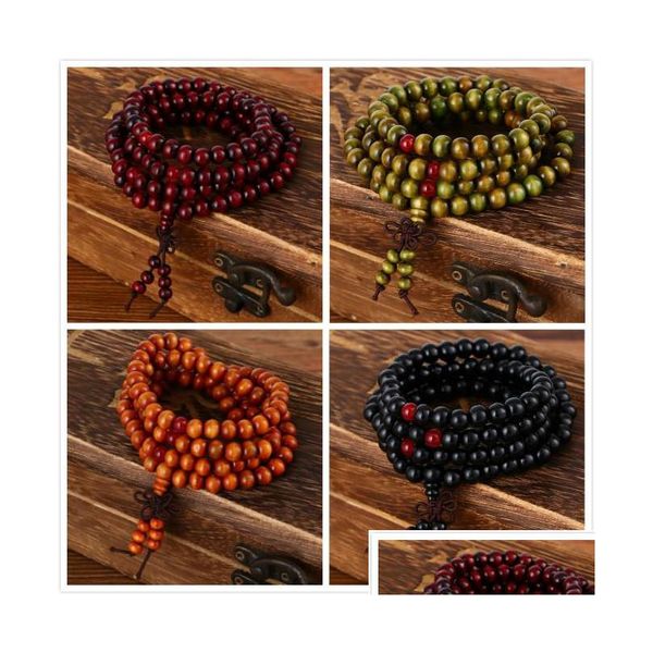 Perline 108 perline 8 mm legno di sandalo naturale buddista buddista legno preghiera tallone mala unisex uomo bracciali braccialetti gioielli consegna goccia 202 dhgs0