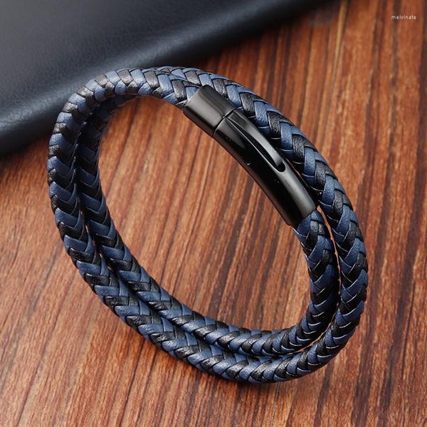 Braccialetti con ciondoli Magnete per bracciale da uomo in acciaio inossidabile combinato con fibbia in pelle fatta a mano su misura in stile semplice Grande promozione