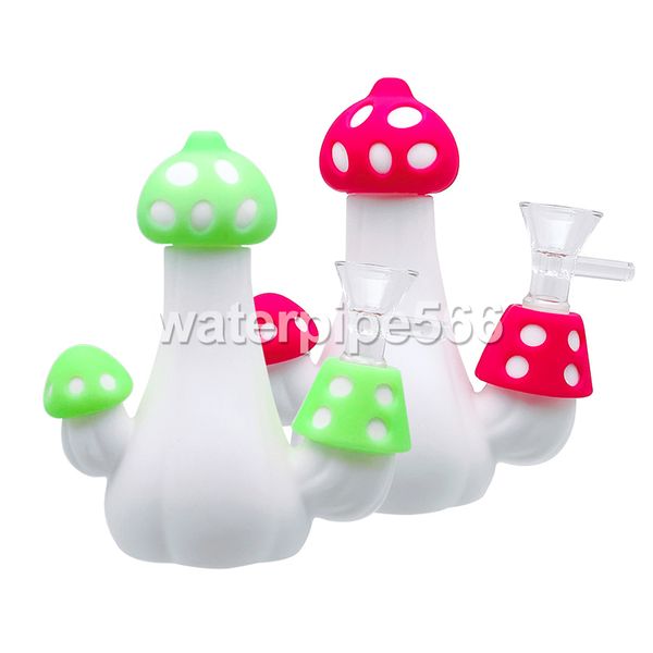 Narghilè Mushroom Silicone Bong pipe ad acqua con ciotole di vetro accessorio per il fumo per il commercio all'ingrosso