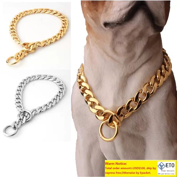 Hundezubehör, Goldkettenhalsband für Hunde, 11 mm breit, Ton, doppelter Bordstein, kubanischer Rombo-Link, 316L-Edelstahl, Großhandel für Haustierschmuck