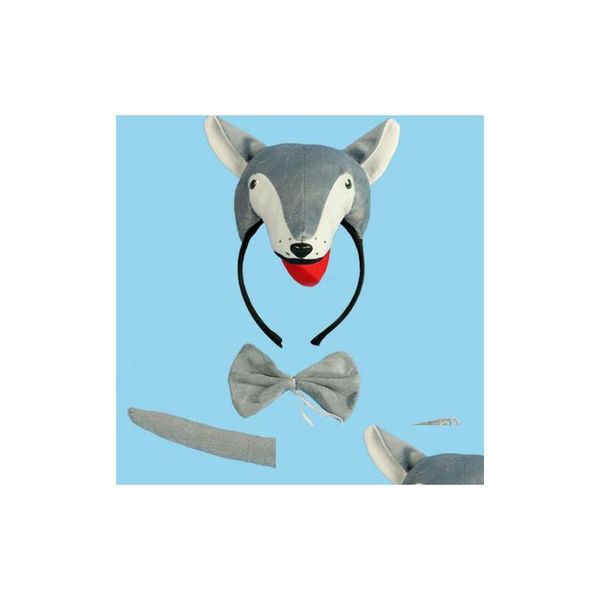 Party Hüte Kinder Adts Tier 3D Wolf Stirnband Fliege Schwanz Cosplay 3 teile/satz Requisiten Dekor Halloween Kostüm Für Kinder christm DHRSV