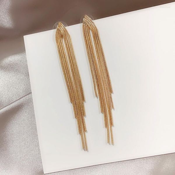 Orecchini pendenti Vintage Gold Color Bar Long Thread Nappa Drop per le donne Orecchini geometrici coreani Moda gioielli da sposa