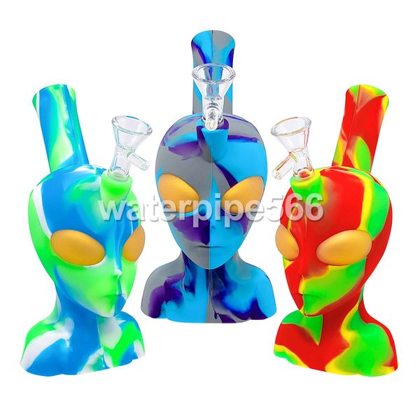 Narghilè 8 pollici Silicone Alien Face Water Pipes con ciotola di vetro accessorio fumo dab oill rigs