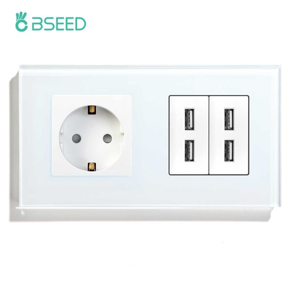 Sockets Bseed Socket Standard UE com soquete de parede do carregador USB 100V240V Painel de vidro de cristal de gloden preto branco Z0327