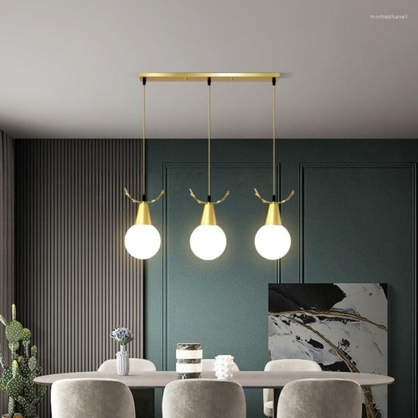 Pendelleuchten Esszimmerlampe Kronleuchter Dreiköpfiges langes Esszimmer Kreative Persönlichkeit Atmosphäre LED Moderne minimalistische Beleuchtung