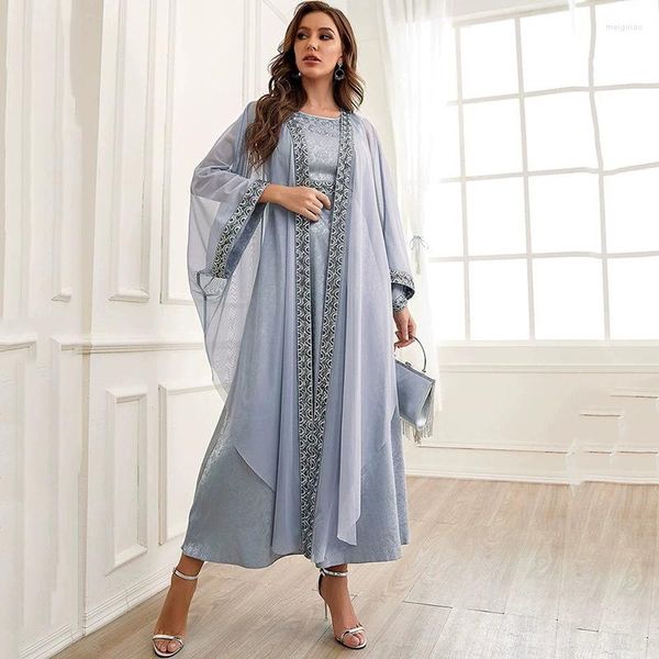 Ethnische Kleidung 2-teiliges Set Offene Abayas für Frauen 2023 Inner Arabisch Dubai Hijab Muslim Türkei Luxus Robe Traditionelles Kleid Damen Abaya