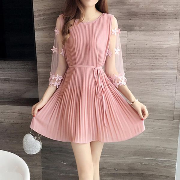 Casual Kleider Mädchen Flut Koreanische Mode War Dünn Student Rosa Chiffon Kleid Frühling Und Herbst Kleine Frische Sommer Hohe Qualität langlebig1