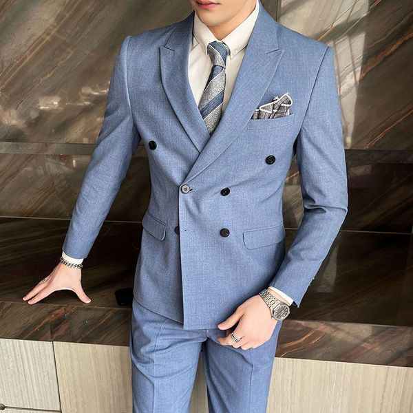 Мужские костюмы Blazers Boutique Suit Bysters Брюки мужская мода, джентльмен джентльмен Слим двойной грудь повседневное формальное платье с тремя частями 230328