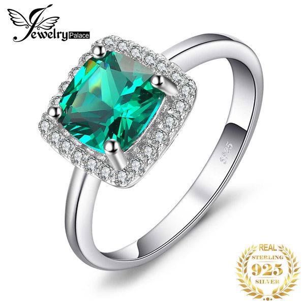 925 Sterling Silver Band Ring Jewelry Palaceanillos Anel de noivado feminino Nano Esmeralda Imitação Verde Halo Jóias Estilo Z0327