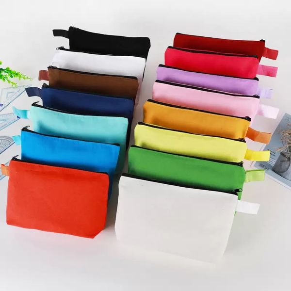 Bolsas de maquiagem de lona Travel Bolsa de cosméticos Bolsa de maquiagem simples Bolsa de higiene pessoal em branco Sacos de artesanato Diy com zíper para mulheres Meninas de papelaria Saco de lápis