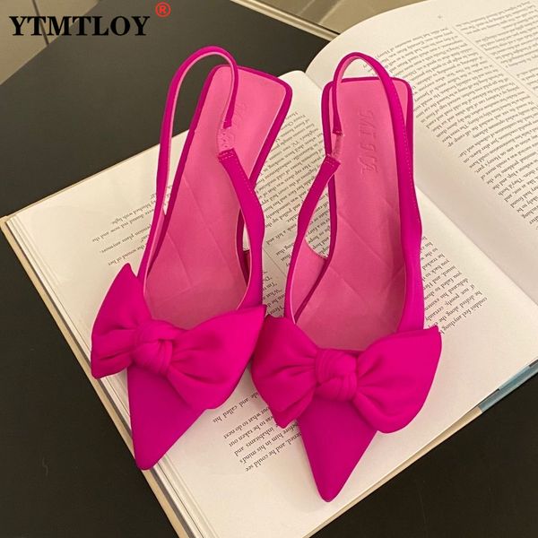 Sandalias Zapatos de mujer Punta estrecha Desnudo poco profundo Diamante rosa Tacón bajo Tiras Mujer Tacones verdes Nudo de mariposa 230328