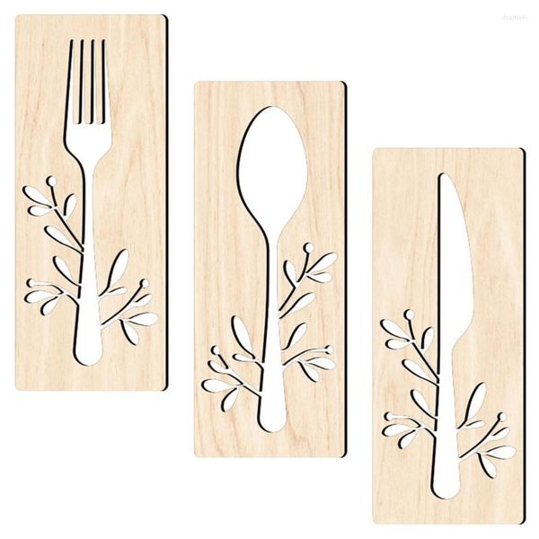 Set di stoviglie Decorazioni per la cucina da parete Cartelli per mangiare Forchetta Cucchiaio Fattoria Legno Decalcomanie da appendere in legno Amore Adesivi rustici Utensili