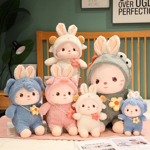 Kawaii trasforma bambola di coniglio peluche simpatico elefante maialino dinosauro agnello trasforma bambola bambola da compagnia per letto per bambini