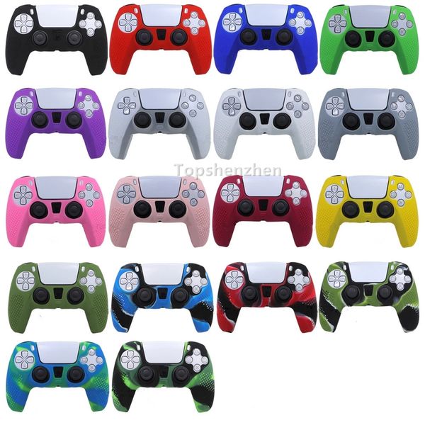 Anti-Rutsch-Silikon-Hülle für PlayStation Dualshock 5 PS5-Controller, Tarndruck, einfarbig, Daumen-Stick-Griffkappe, 19 Farben