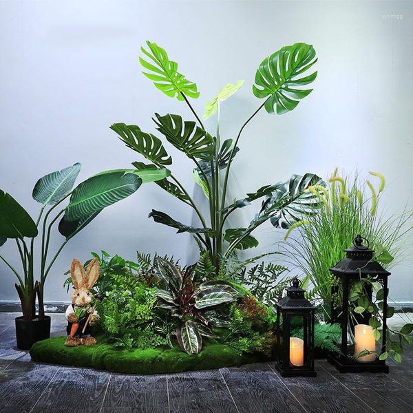 Flores decorativas Simulação Planta verde Folha artificial Janela persa Greening Paisagem Acessórios de parede de grama em casa festa de casamento