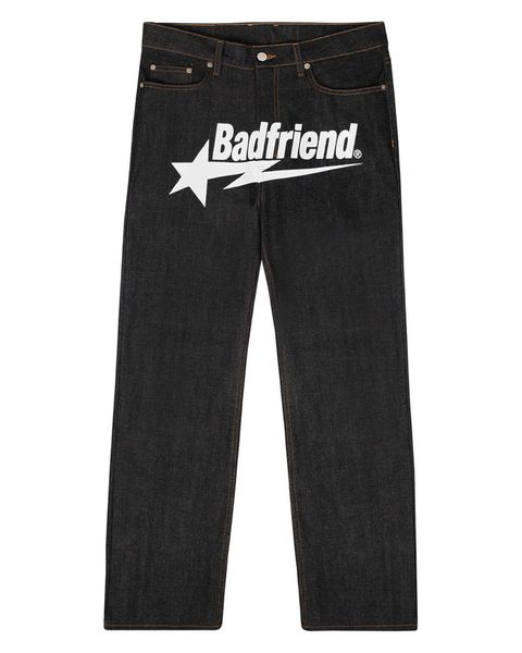 Мужские джинсы Y2k Хип-хоп Badfriend Письмо с мешковатыми черными брюками 2023 Haruku Мода Панк-рок Широкие брюки Уличная одежда 230329