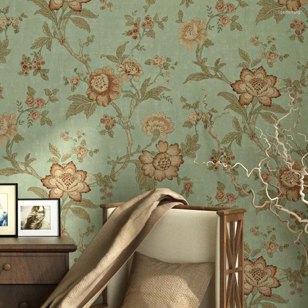 Tapeten Amerikanischer Stil Große Blume Vliestapete Antik Kaffee Schlafzimmer Wohnzimmer Hintergrundwand U175