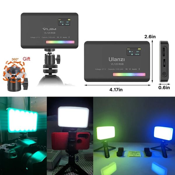 VL120 RGB LED Video Işıklar Kamera Işık Tam Renk Şarj Edilebilir 3100mAh Dimmable 2500-9000K Panel Işık Fotoğraf Stüdyo Lambası
