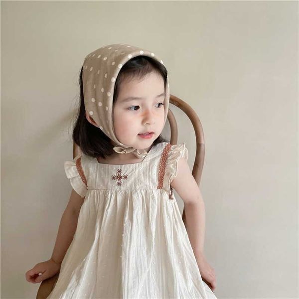 Abiti da ragazza Abito estivo stile coreano per bambina Maniche svasate Beige Arancione Colletto quadrato Abito da principessa al ginocchio Abbigliamento per bambini E3100