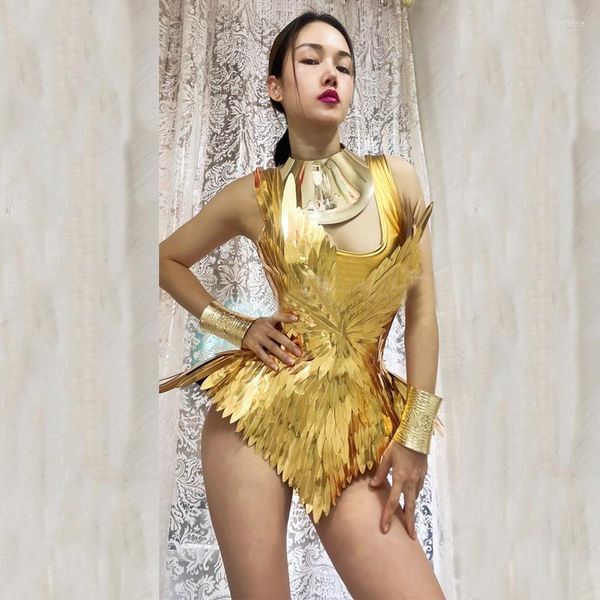 Стадия носить костюмы Gogo Tancer костюмы золотой лист боди летающие талия корсет женская танцевальная одежда для танцевальной одежды наряд одежды xs5914