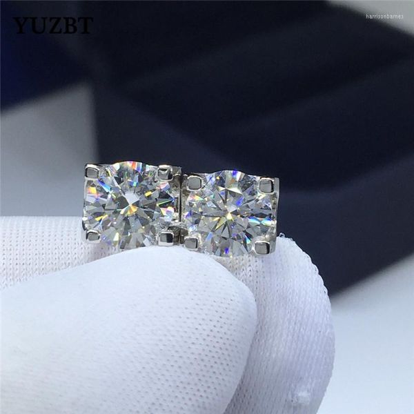 Ohrstecker 18 Karat Weißgold plattiert Brillantschliff Insgesamt 2 Karat Edelstein Diamant Test Vergangenheit D Farbe Moissanite Kuhkopf für Damen