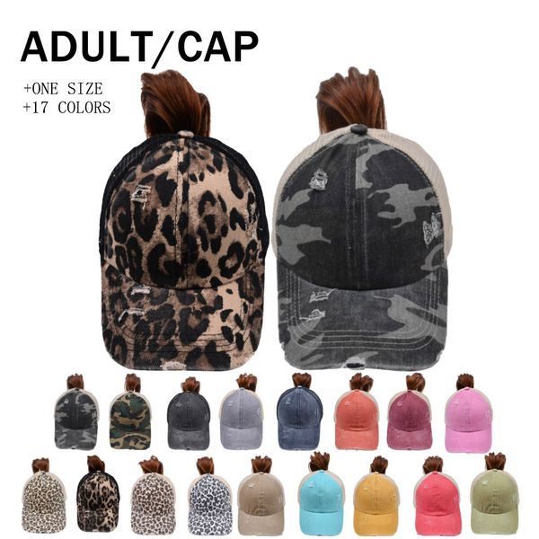 Favor de festas Banco de beisebol de rabo de cavalo lavado pães bagunçados de ponycaps de leopardo girassol Criss Cross Trucker Mesh Hats C29