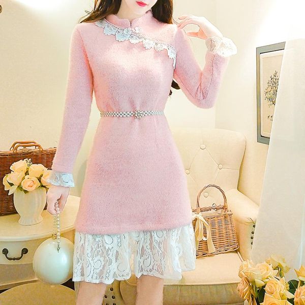 Freizeitkleider COIGARSAM Damenkleid Add Wool Upset Pink Blue 7609