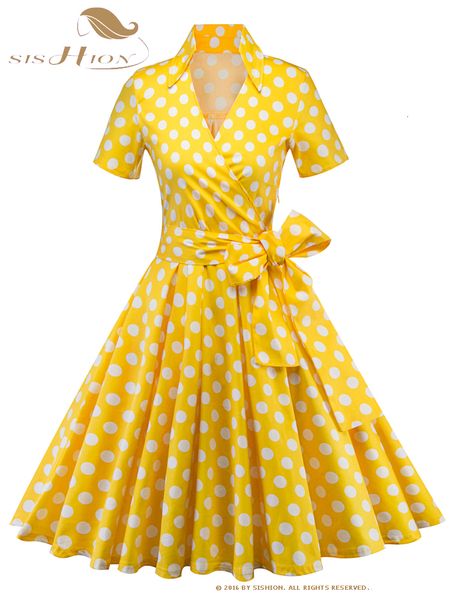 Повседневные платья Sishion Hepburn Summer Dress Women Polka Dot Vintage Swing Robe Rockabilly Housewife Retro 50 -х