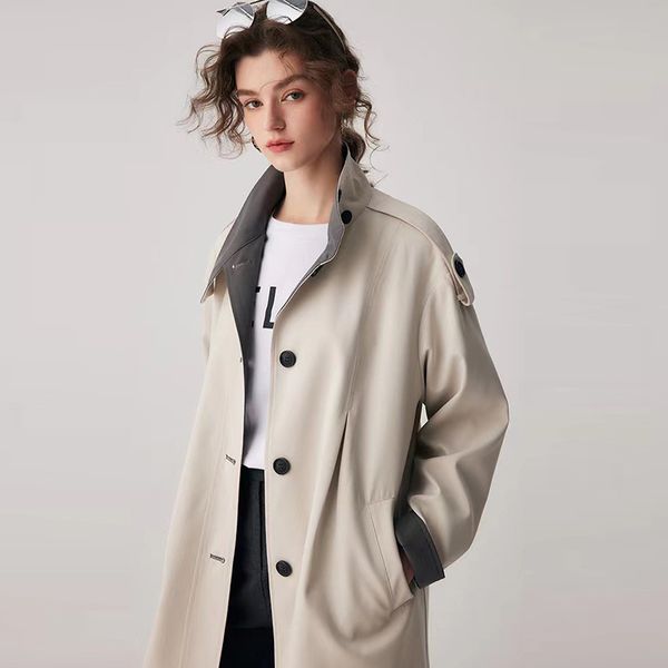 Casacos de trincheira feminina Women Windcoat Design clássico Dustcoat Solid Turndown Collar Collar Breated Sashes Elegant Style Fashion 230329