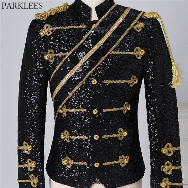 Abiti da uomo Blazer Uomo Nero con paillettes Steampunk Blazer Giacca Colletto alla coreana Design con nappe Blazer Uomo Nightclub Party Prom Rock and Roll Costumi 3XL 230329