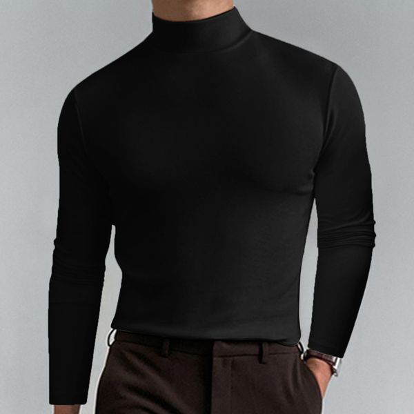 Moda Erkekler Sıradan İnce Fit Basic Basic Bultleneck Yüksek Yakalı Külot Erkek Sonbahar Bahar İnce Üstler Temel Dip Düz T-Shirt 2303294